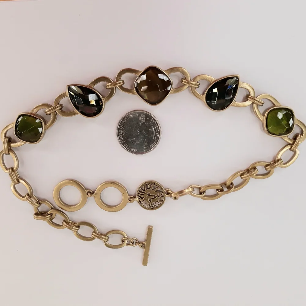 Anne Klein Vintage Mogul Heavy Brushed Satin Gold Tone Lucite Jewels Necklace - Picture 12 of 12